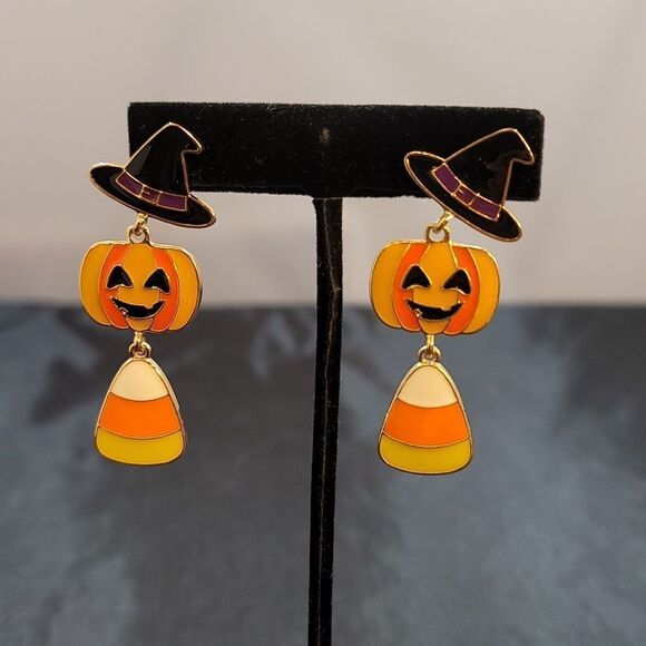 NEW CELEBRATE TOGETHER HALLOWEEN WITCH HAT,JACK O LANTERN &CANDY CORN EARRINGS - Picture 4 of 10